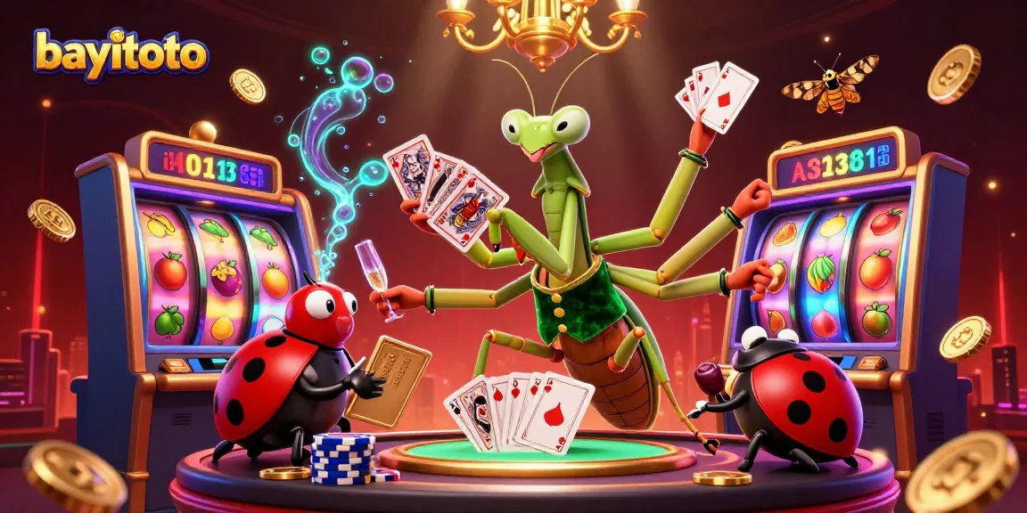 Spin the reels with bayitoto's vibrant casino scene, showcasing lively characters and action-packed game elements.