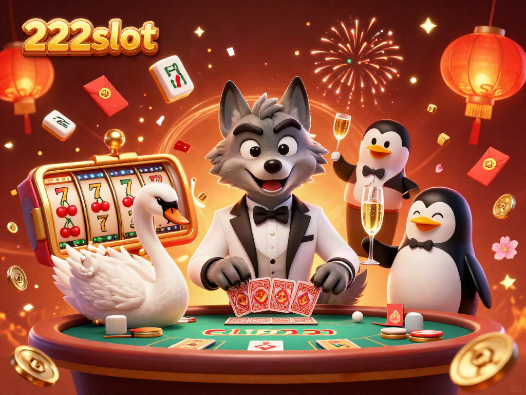 Memainkan 222slot dengan karakter menarik di latar belakang atmosfer kasino