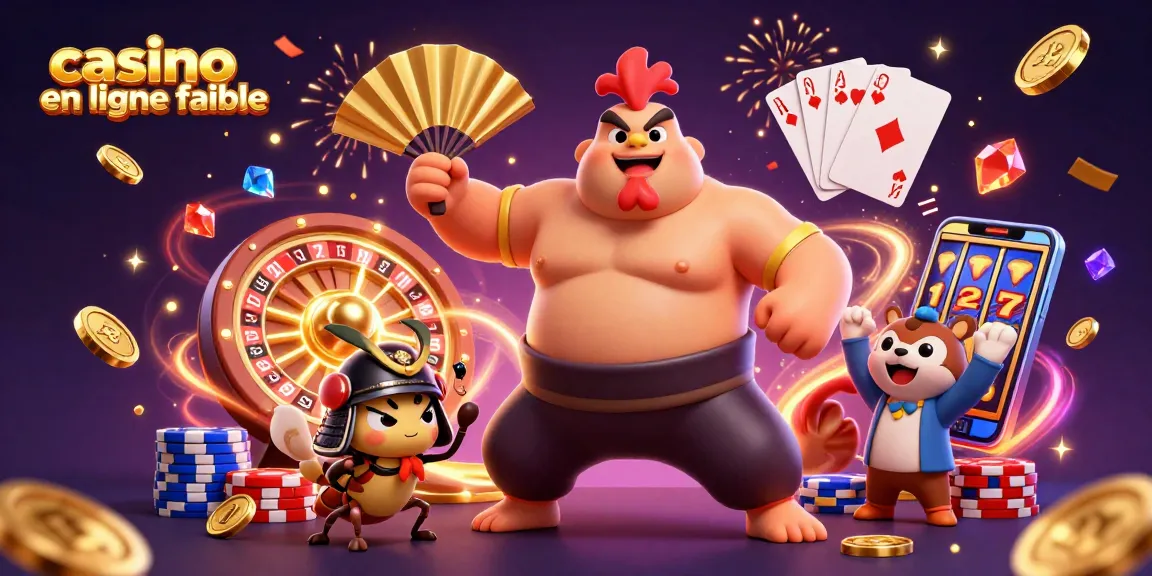 Vivez l'excitation avec une scène dynamique de dessin animé de casino en ligne fiable, impliquant un puissant coq sumo et un grillon samouraï.