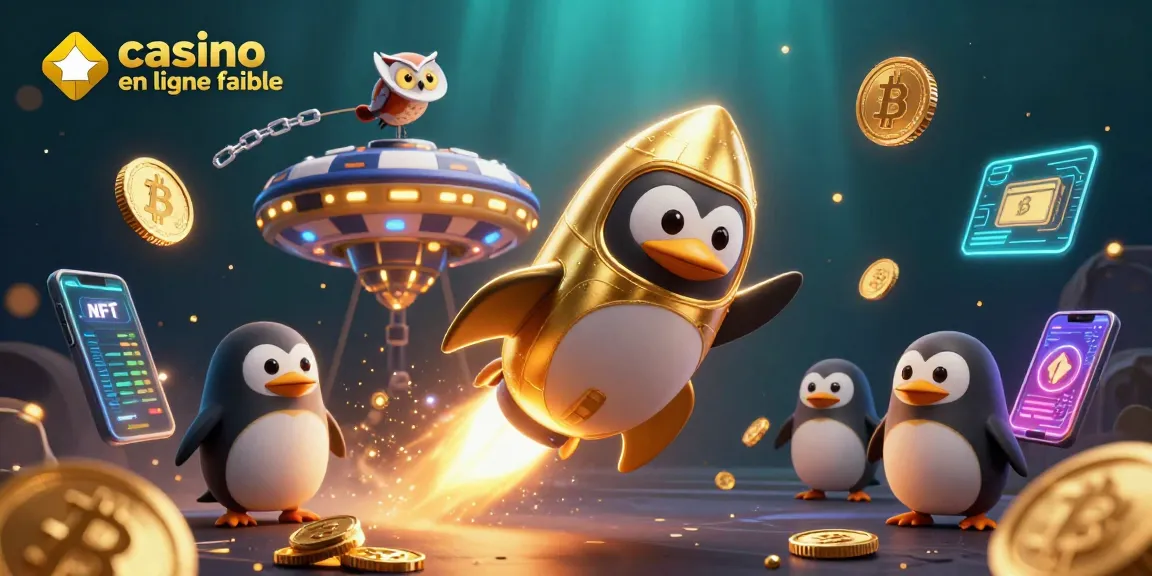 Plongez dans l'univers des jeux en ligne avec ce casino en ligne fiable illustré par un pingouin en or.