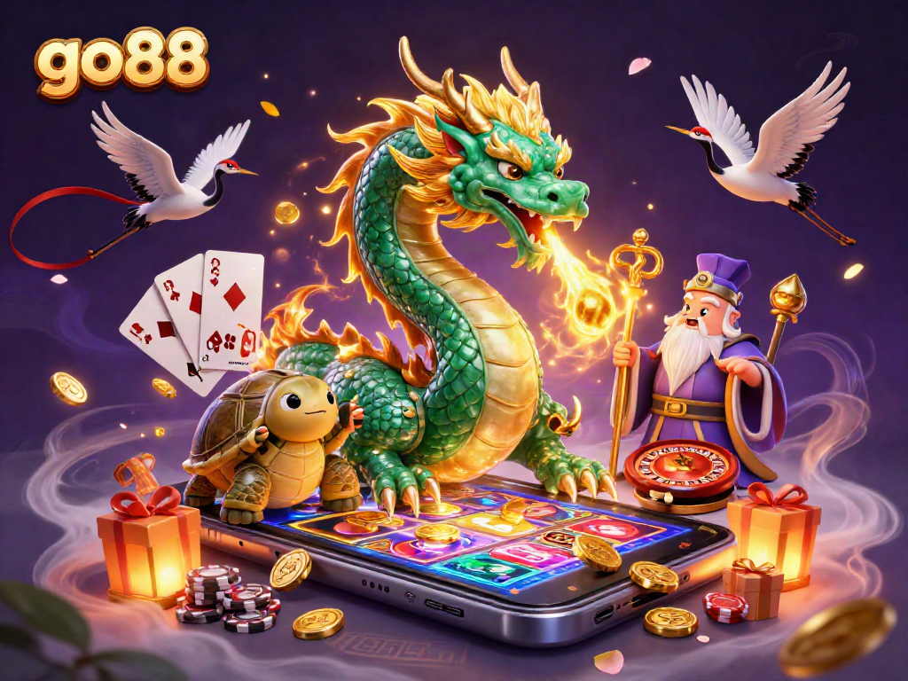 Experience the excitement of go88 with vibrant slot games and mystical characters in a captivating 3D scene.