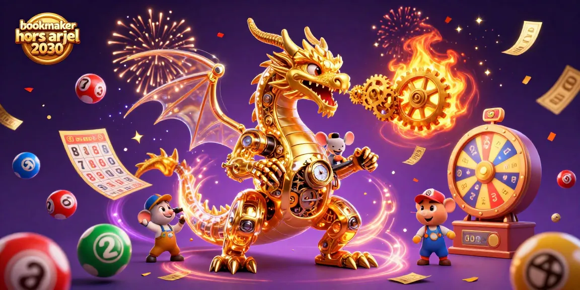 Pariez avec bookmaker hors ARJEL 2030 et découvrez un dragon mécanique orné de pièces d'or.