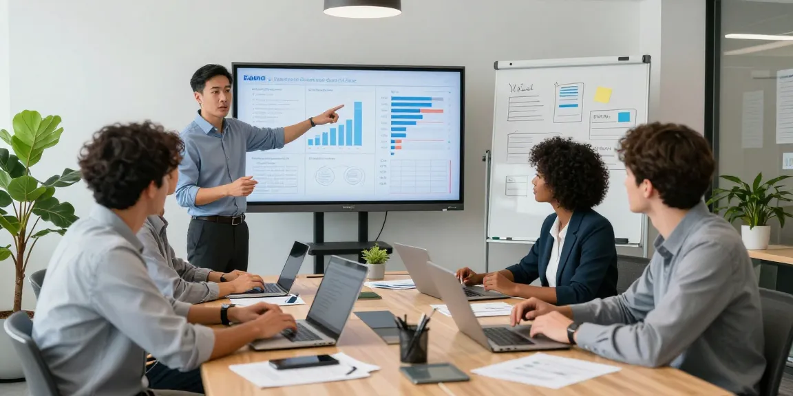 MBM team collaboration in a modern conference room with data presentations and engaged professionals.
