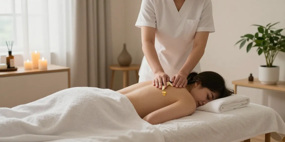 노원출장마사지 services setup in a calming home spa environment with soothing massage oils and soft lighting.