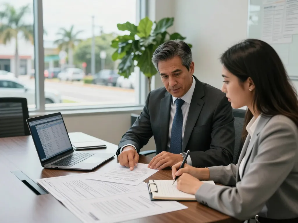 Boca Raton Construction Litigation Lawyer consulting with a contractor in a professional office setting.