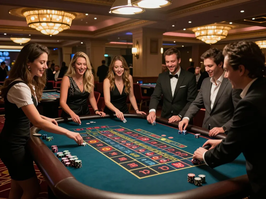 Players engaging at a roulette table in the lively 8xx casino, showcasing strategic betting moments.