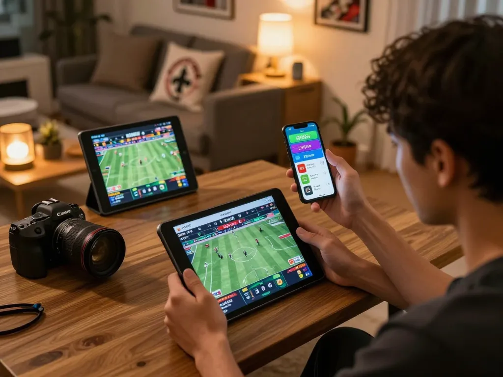 Enjoying the thrill of sports betting on QH88go with tablet and smartphone at home.