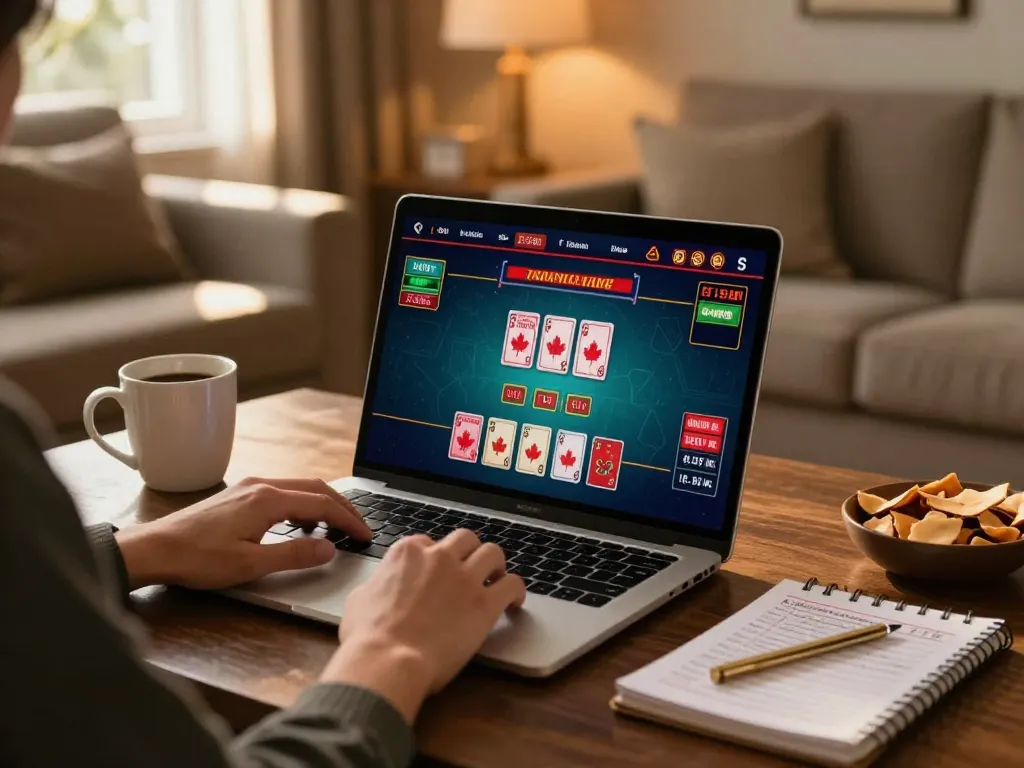 Engaging in online casinos in Canada from home with a laptop displaying live dealer games.