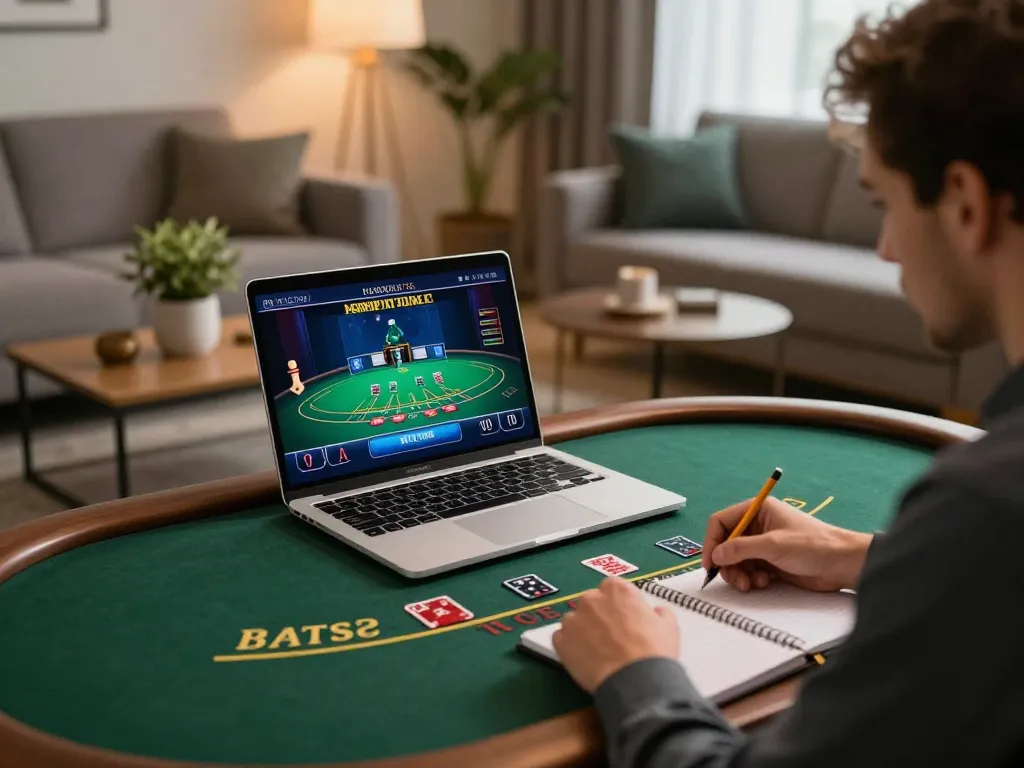 Player engaging in nhacaiuytinn online blackjack from a cozy home setup, showcasing gameplay excitement.