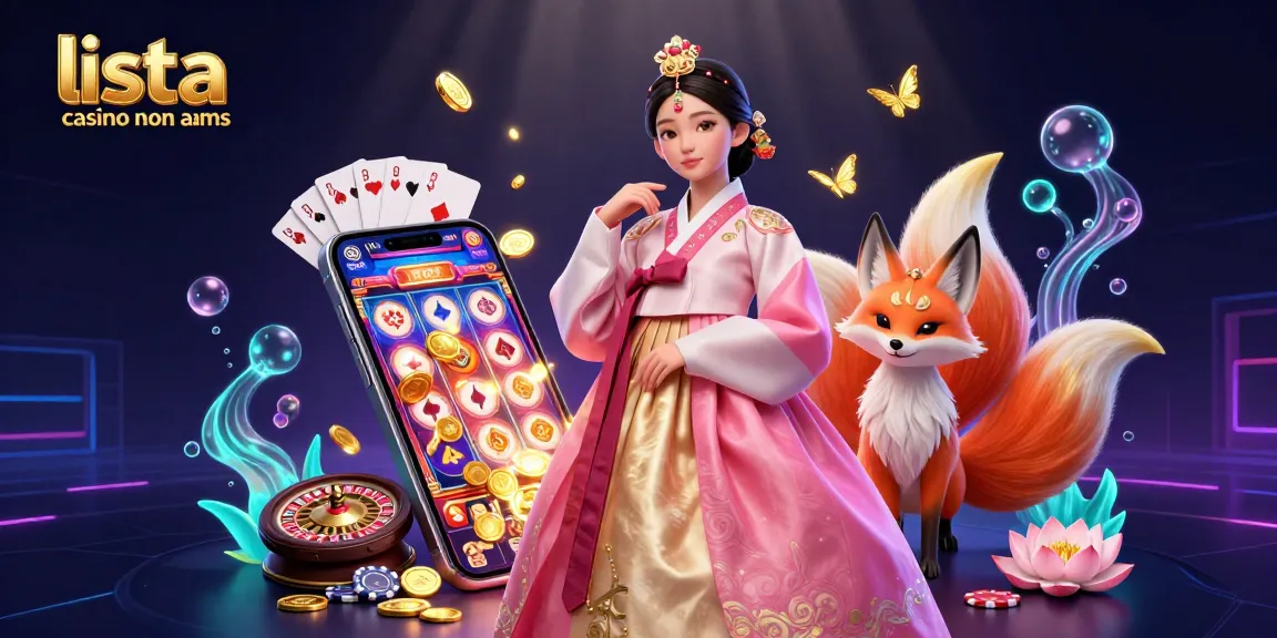 Scopri la vivace scena di lista casino non aams che mostra una graziosa donna asiatica accanto a una volpe fortunata tra dinamici elementi di casinò.