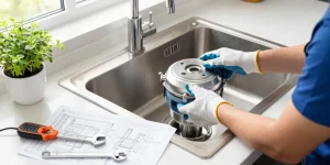 Garbage Disposal Installation in a modern kitchen by a professional technician ensuring secure and safe setup.