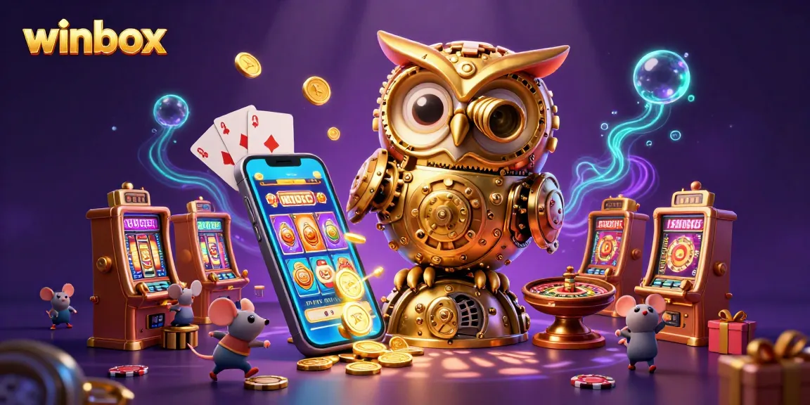 Engage with Winbox's captivating casino experience featuring golden owl scanning vibrant game elements.