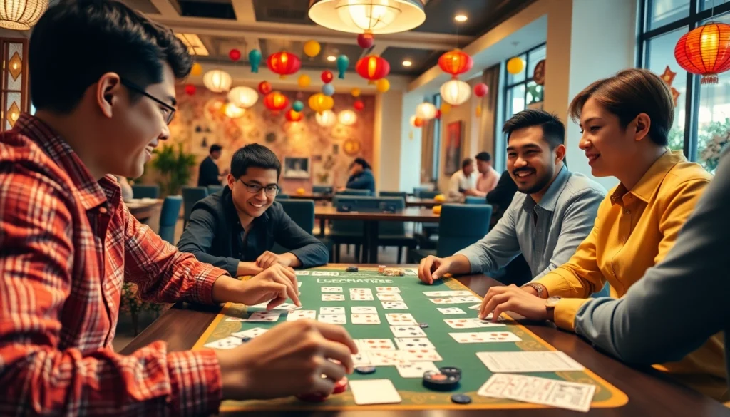 Engaged players competing in yono rummy at a vibrant gaming table.