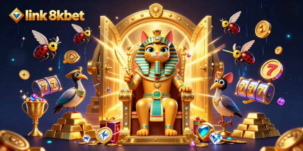 Experience thrilling gameplay with link 8xbet through this vibrant casino-themed illustration.